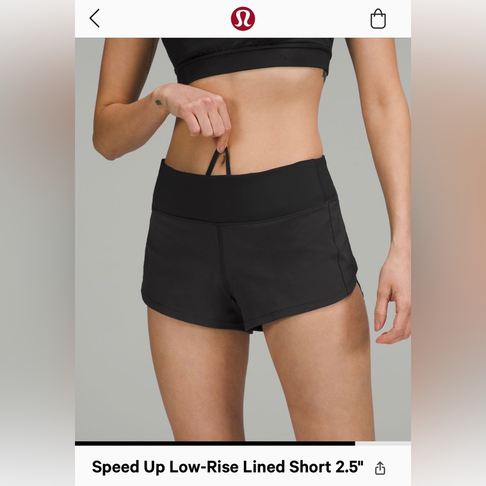 Lululemon Speed-Up Low-Rise Lined Short in Black. Size 2, Length 2.5”